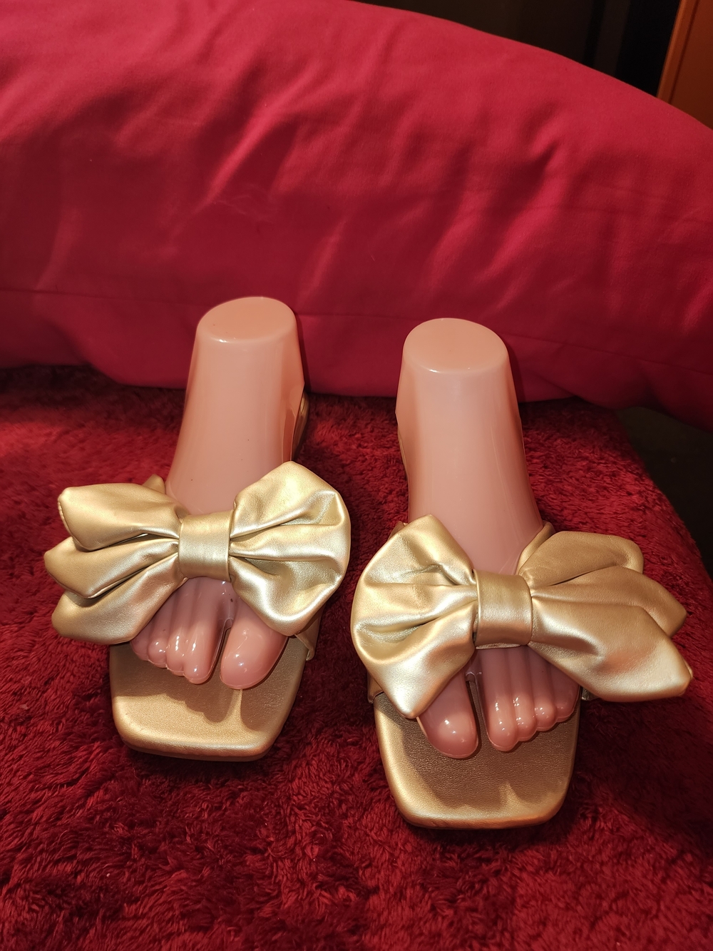 Gold Bow Slide Sandals for Women